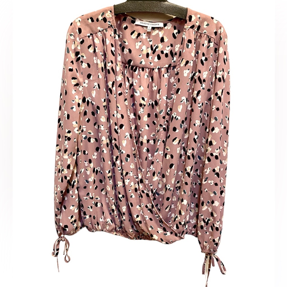 Pink Cream Teal & Black Collective Concepts V-Neck Top with Tie Sleeves